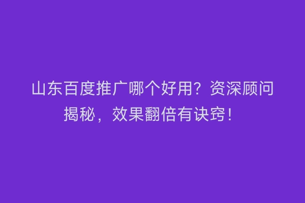 山东百度推广哪个好用？资深顾问揭秘，效果翻倍有诀窍！