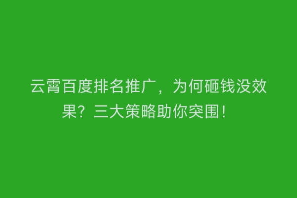 云霄百度排名推广，为何砸钱没效果？三大策略助你突围！