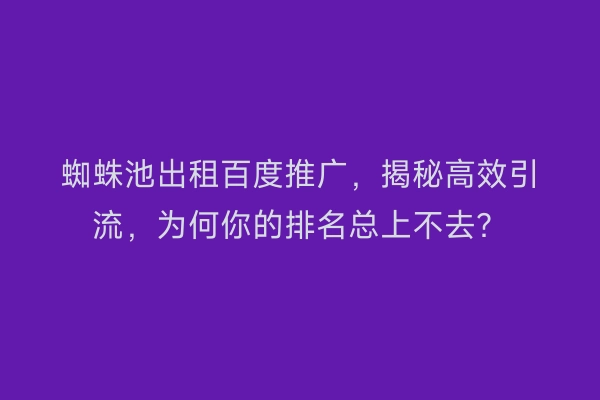 蜘蛛池出租百度推广，揭秘高效引流，为何你的排名总上不去？