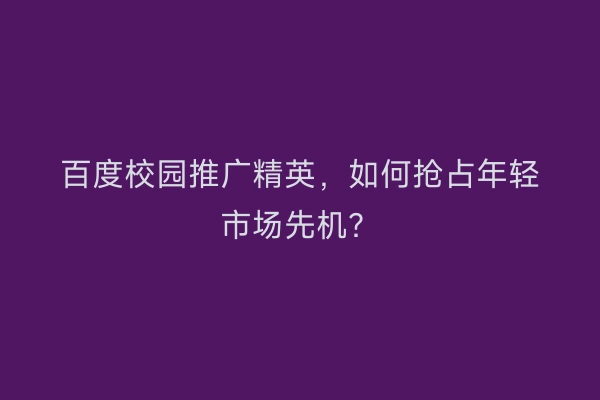 百度校园推广精英，如何抢占年轻市场先机？