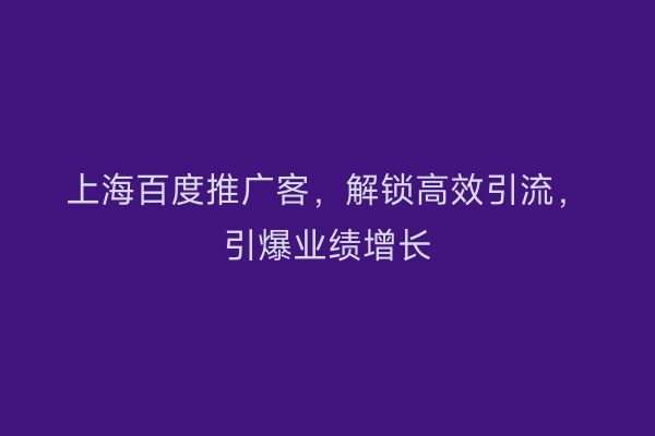 上海百度推广客，解锁高效引流，引爆业绩增长