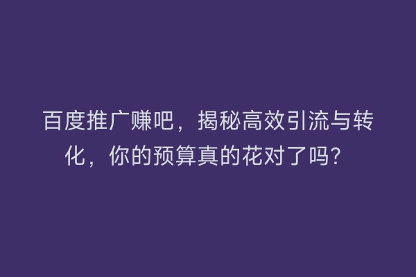 百度推广赚吧，揭秘高效引流与转化，你的预算真的花对了吗？