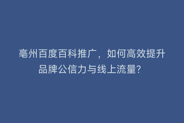 亳州百度百科推广,如何高效提升品牌公信力与线上流量?