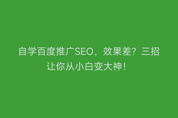 自学百度推广SEO,效果差?三招让你从小白变大神!