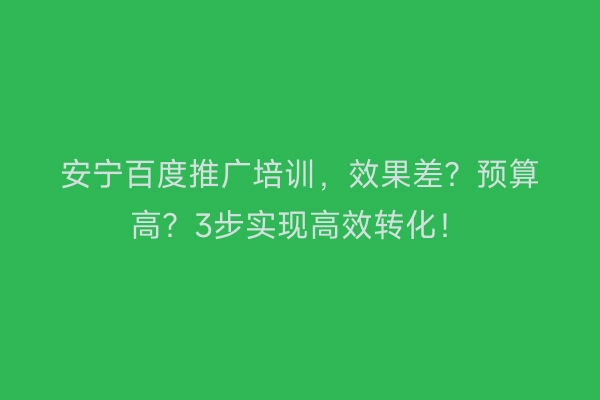 安宁百度推广培训，效果差？预算高？3步实现高效转化！