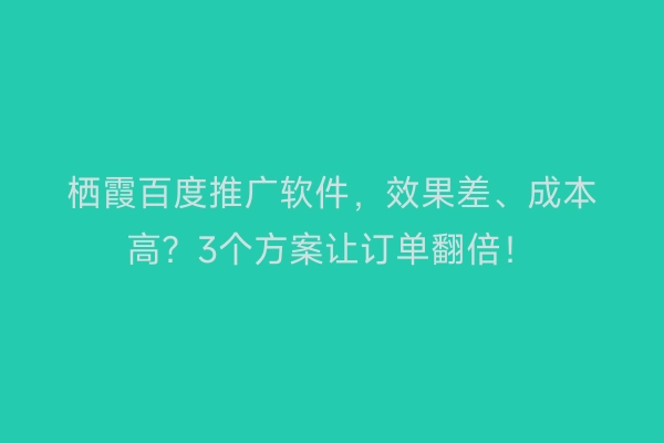 栖霞百度推广软件，效果差、成本高？3个方案让订单翻倍！