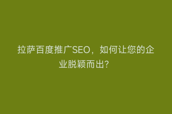 拉萨百度推广SEO，如何让您的企业脱颖而出？