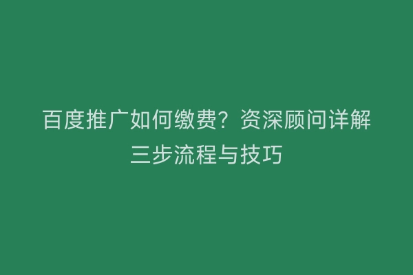百度推广如何缴费？资深顾问详解三步流程与技巧