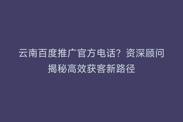 云南百度推广官方电话？资深顾问揭秘高效获客新路径
