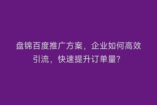 盘锦百度推广方案，企业如何高效引流，快速提升订单量？