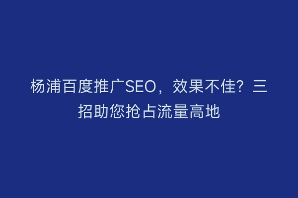 杨浦百度推广SEO,效果不佳?三招助您抢占流量高地