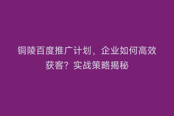 铜陵百度推广计划，企业如何高效获客？实战策略揭秘