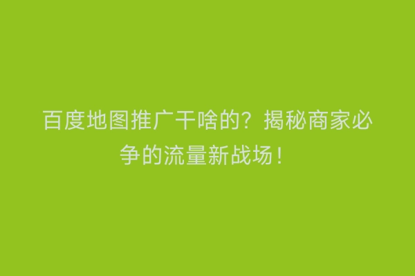 百度地图推广干啥的?揭秘商家必争的流量新战场!
