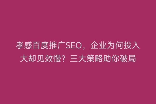 孝感百度推广SEO，企业为何投入大却见效慢？三大策略助你破局