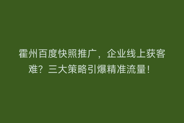 霍州百度快照推广，企业线上获客难？三大策略引爆精准流量！