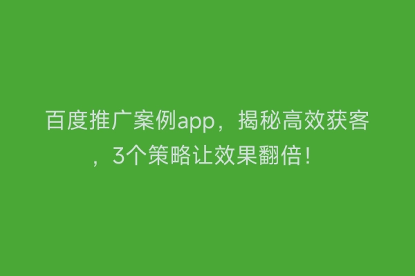 百度推广案例app，揭秘高效获客，3个策略让效果翻倍！