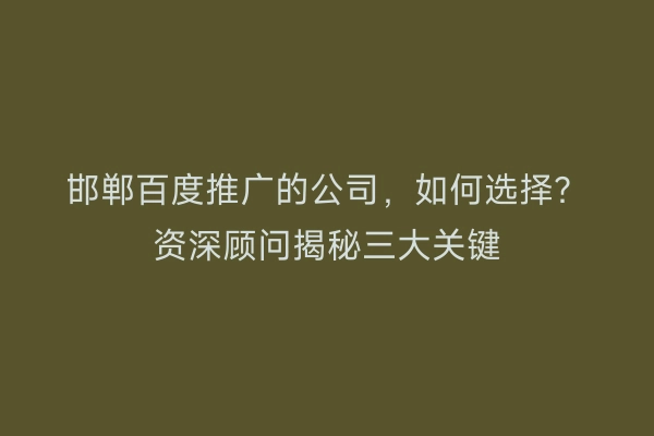 邯郸百度推广的公司，如何选择？资深顾问揭秘三大关键