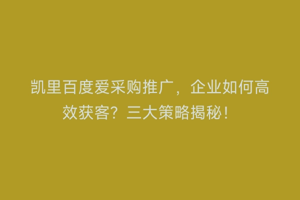 凯里百度爱采购推广，企业如何高效获客？三大策略揭秘！