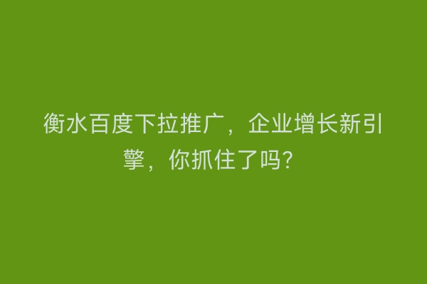 衡水百度下拉推广，企业增长新引擎，你抓住了吗？
