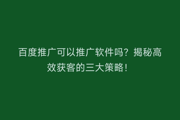百度推广可以推广软件吗？揭秘高效获客的三大策略！