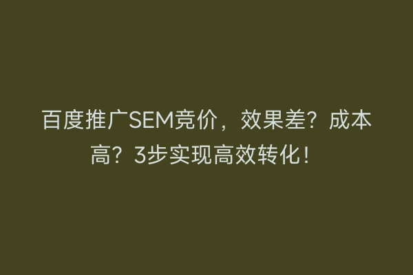 百度推广SEM竞价，效果差？成本高？3步实现高效转化！