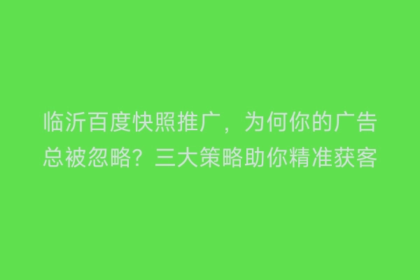 临沂百度快照推广，为何你的广告总被忽略？三大策略助你精准获客