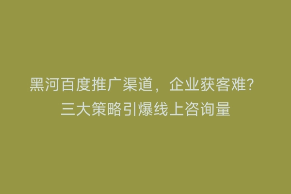 黑河百度推广渠道，企业获客难？三大策略引爆线上咨询量