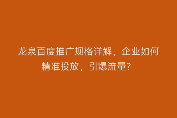 龙泉百度推广规格详解，企业如何精准投放，引爆流量？