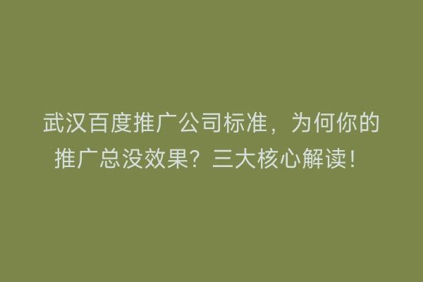 武汉百度推广公司标准，为何你的推广总没效果？三大核心解读！