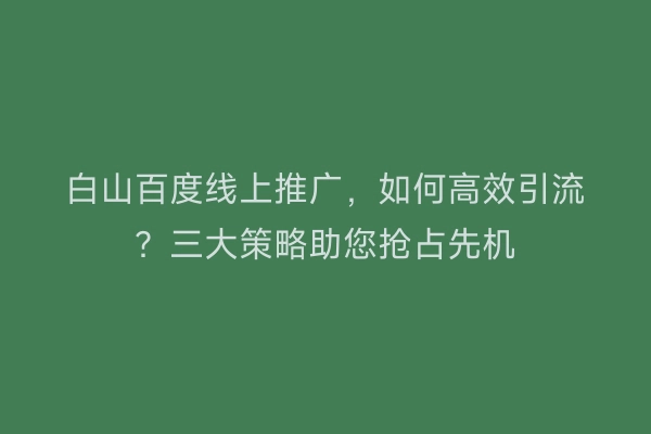 白山百度线上推广，如何高效引流？三大策略助您抢占先机
