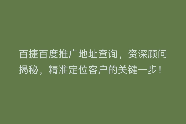 百捷百度推广地址查询，资深顾问揭秘，精准定位客户的关键一步！