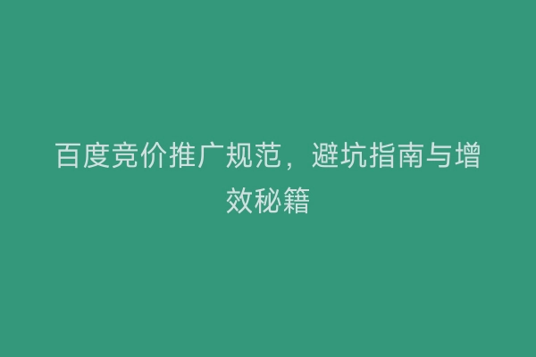 百度竞价推广规范，避坑指南与增效秘籍
