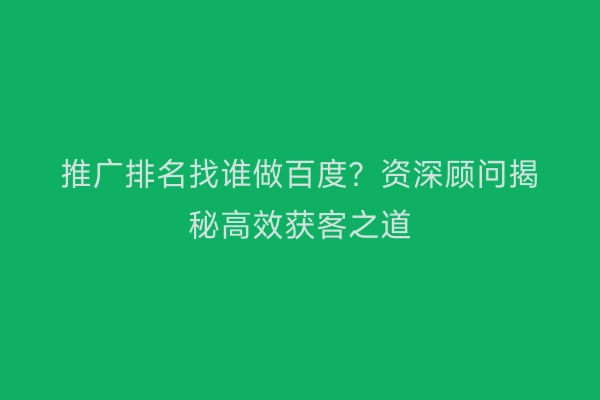 推广排名找谁做百度？资深顾问揭秘高效获客之道