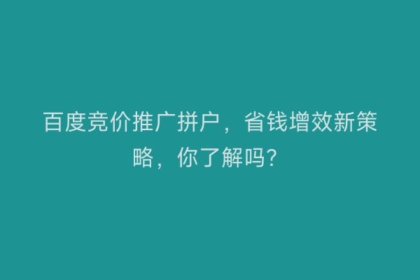 百度竞价推广拼户，省钱增效新策略，你了解吗？