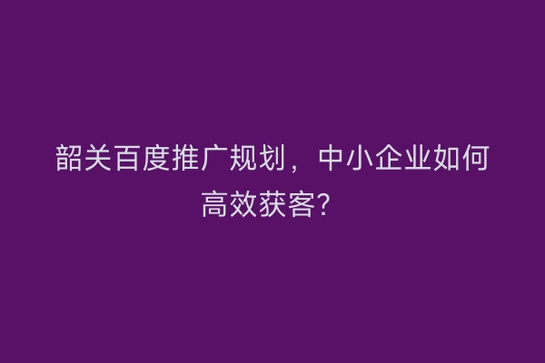 韶关百度推广规划，中小企业如何高效获客？