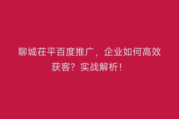 聊城茌平百度推广，企业如何高效获客？实战解析！