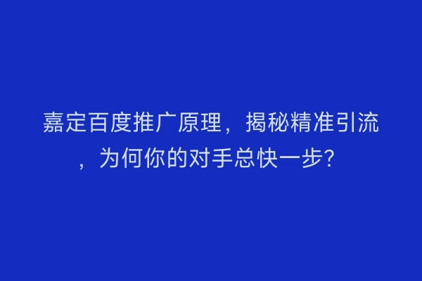 嘉定百度推广原理，揭秘精准引流，为何你的对手总快一步？