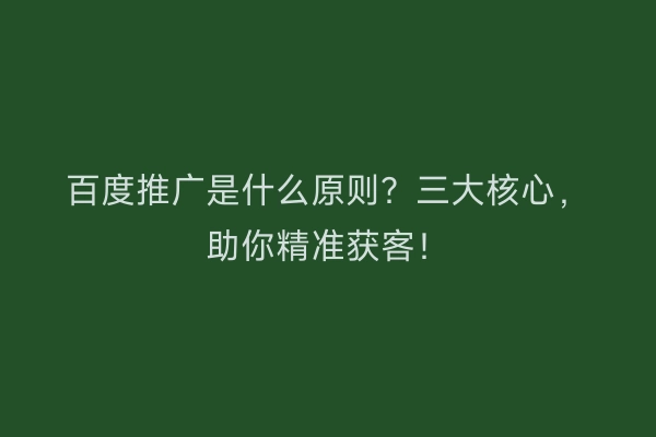 百度推广是什么原则？三大核心，助你精准获客！