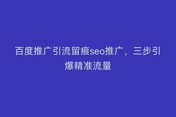 百度推广引流留痕seo推广，三步引爆精准流量