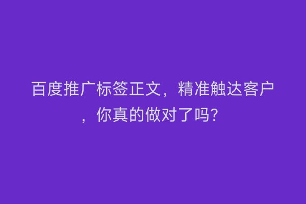 百度推广标签正文，精准触达客户，你真的做对了吗？