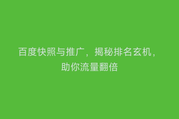 百度快照与推广，揭秘排名玄机，助你流量翻倍