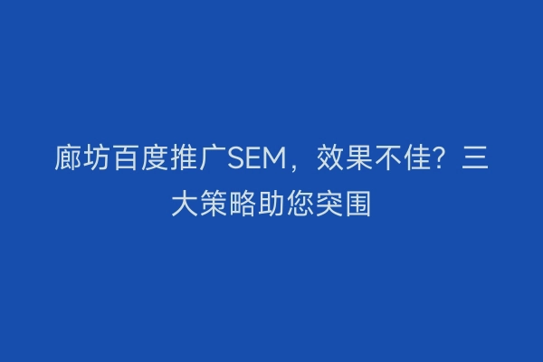 廊坊百度推广SEM，效果不佳？三大策略助您突围