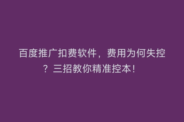 百度推广扣费软件,费用为何失控?三招教你精准控本!