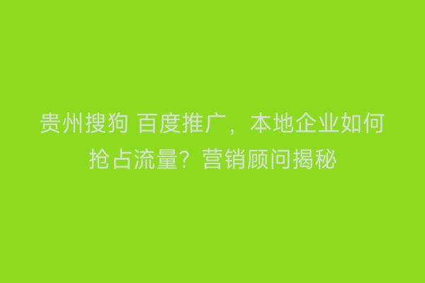 贵州搜狗 百度推广，本地企业如何抢占流量？营销顾问揭秘