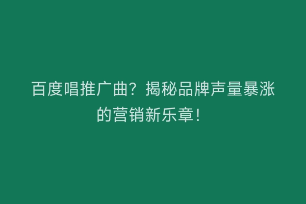 百度唱推广曲？揭秘品牌声量暴涨的营销新乐章！