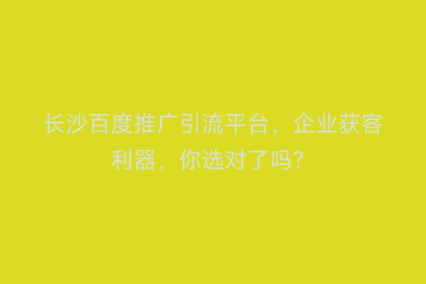 长沙百度推广引流平台，企业获客利器，你选对了吗？