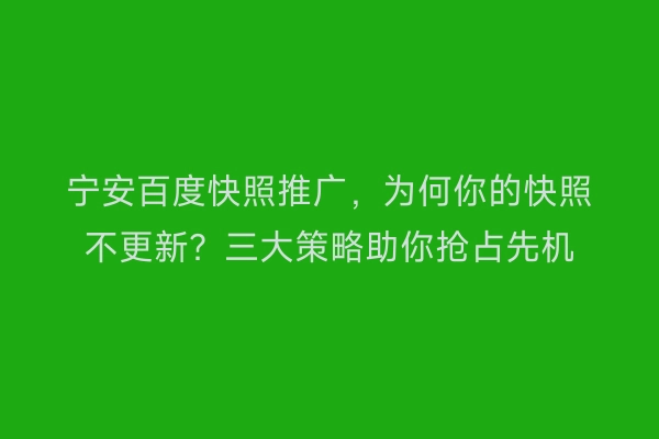 宁安百度快照推广，为何你的快照不更新？三大策略助你抢占先机