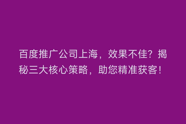 百度推广公司上海，效果不佳？揭秘三大核心策略，助您精准获客！