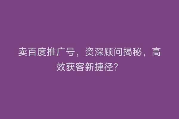 卖百度推广号，资深顾问揭秘，高效获客新捷径？