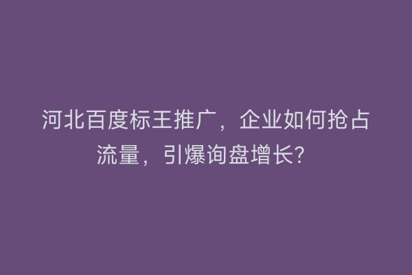 河北百度标王推广，企业如何抢占流量，引爆询盘增长？
